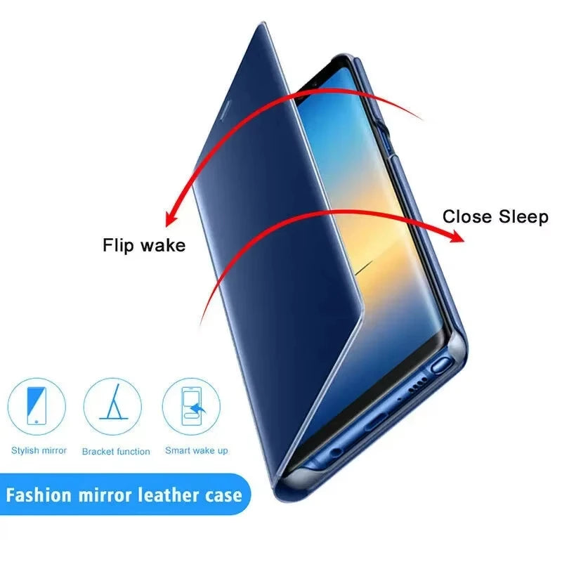 Mirror Flip Luxury Cases For Samsung Galaxy S26 Ultra S25 S23 S22 S21 Plus Fe Note 20 S24 Ultra Leather Texture Shockproof Cover
