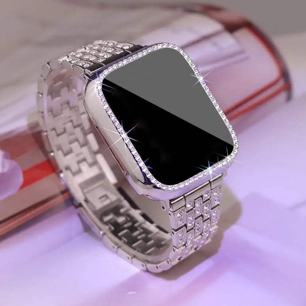 Diamond Bands+cover for apple watch case series 10 42mm 46mm 41/45mm bracelet+Screen Protector+Bumper iWatch 9 8 7 6 5 4 40/44mm