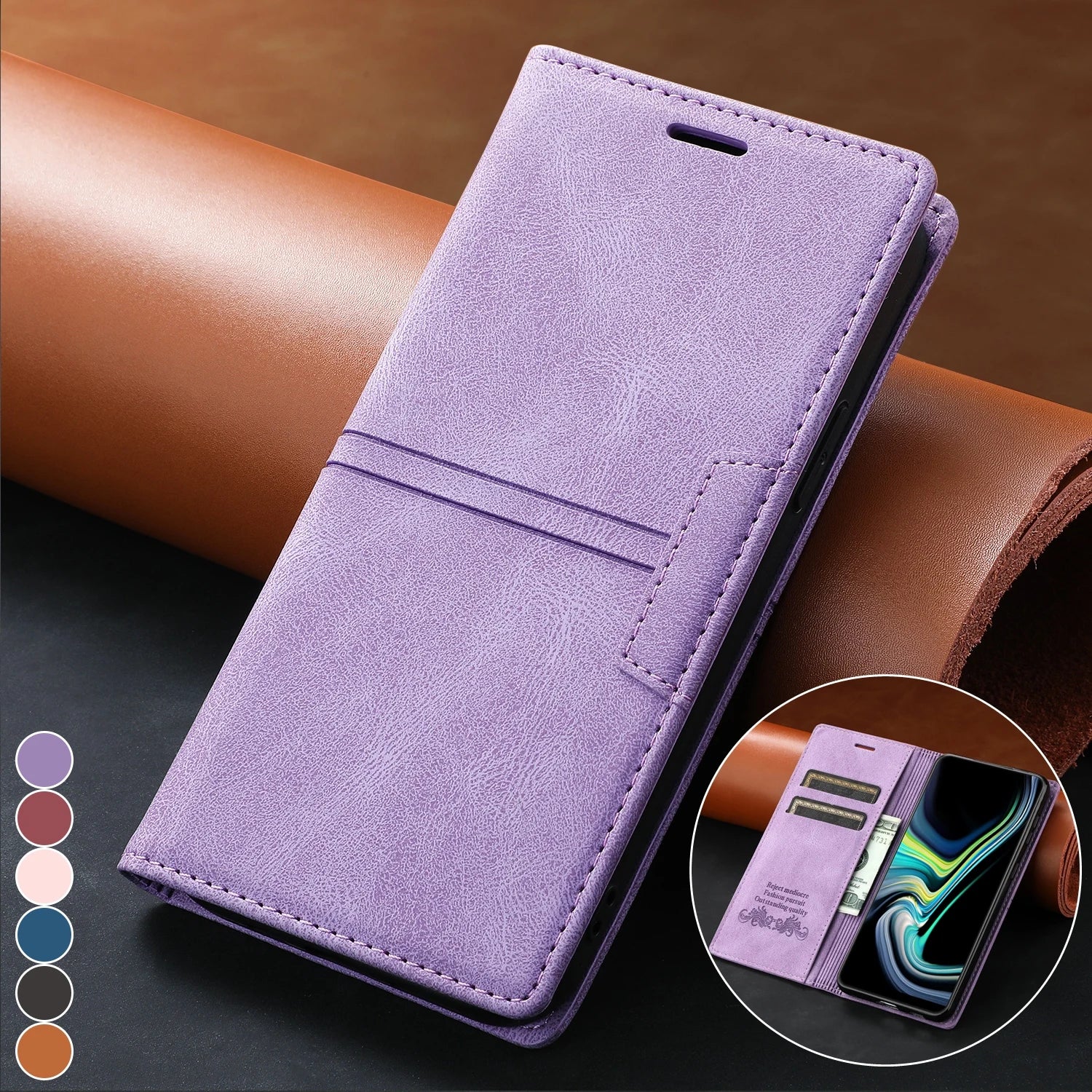 Leather Flip Wallet Case for for iPhone 17 16 15 14 Pro Max 13 11 12 XS Max XR 16E 8 7 Plus SE Magnetic Cards Holder Phone Cover