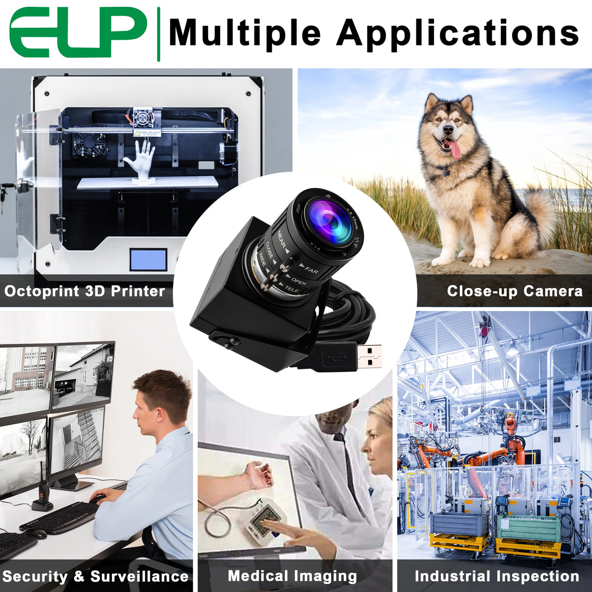ELP 48MP USB Camera IMX586 8K CMOS UVC Mini USB Webcam Industrial Video Camera with 3.6-10mm Varifocal Zoom Lens