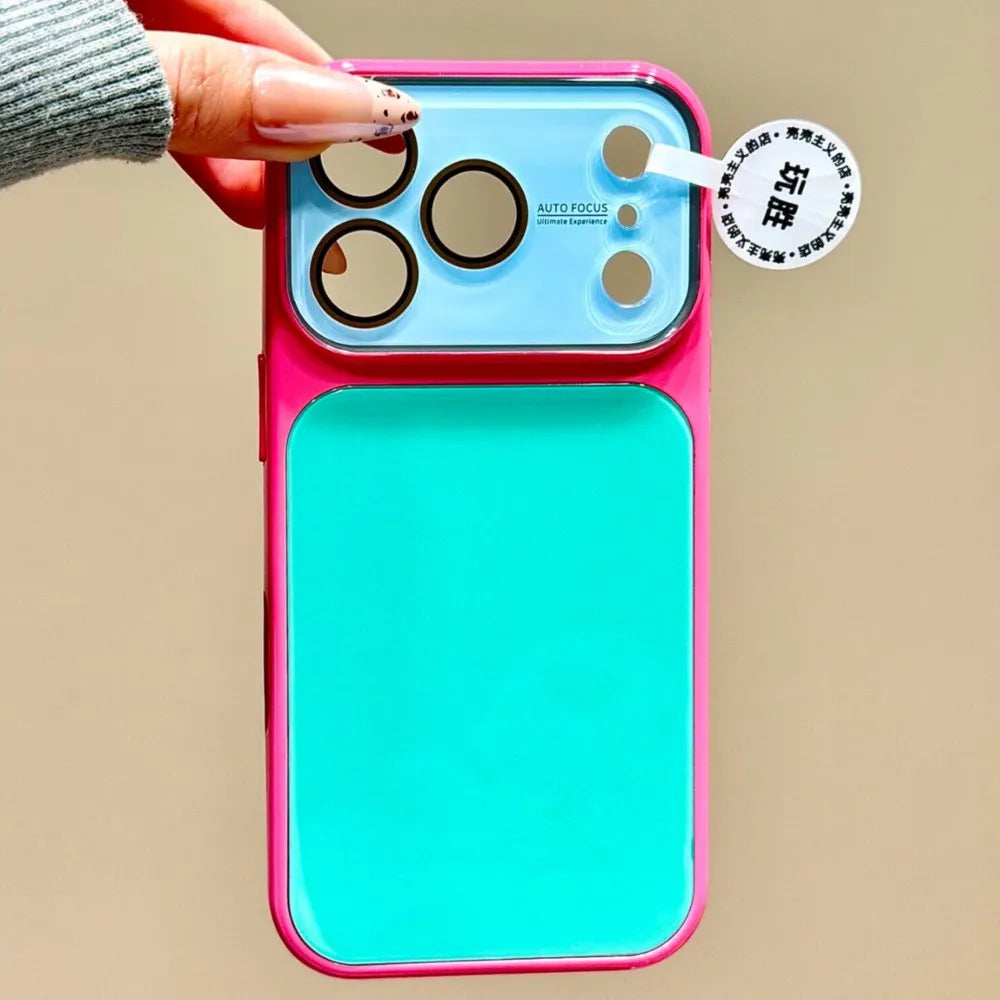Luxury Contrast Color Tempered Glass Hard Case for Apple iPhone 17 16 15 14 Pro Max 13 Shockproof Dopamine YK2 Glossy  Cover