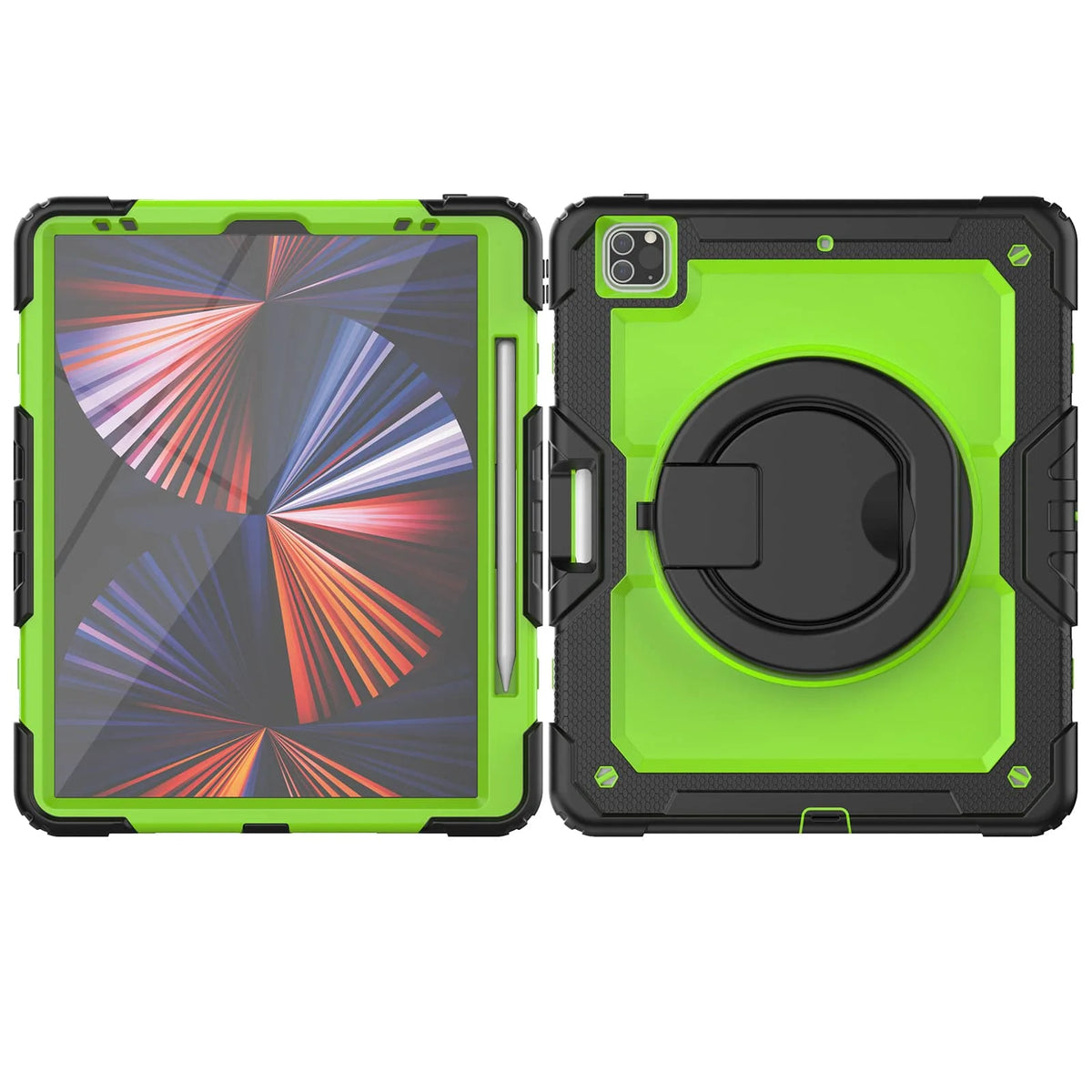 for iPad Pro 12.9'', Military Grade Shockproof Protective Silicone Cover 360 Folding Handle Grip + Handle Shoulder Strap