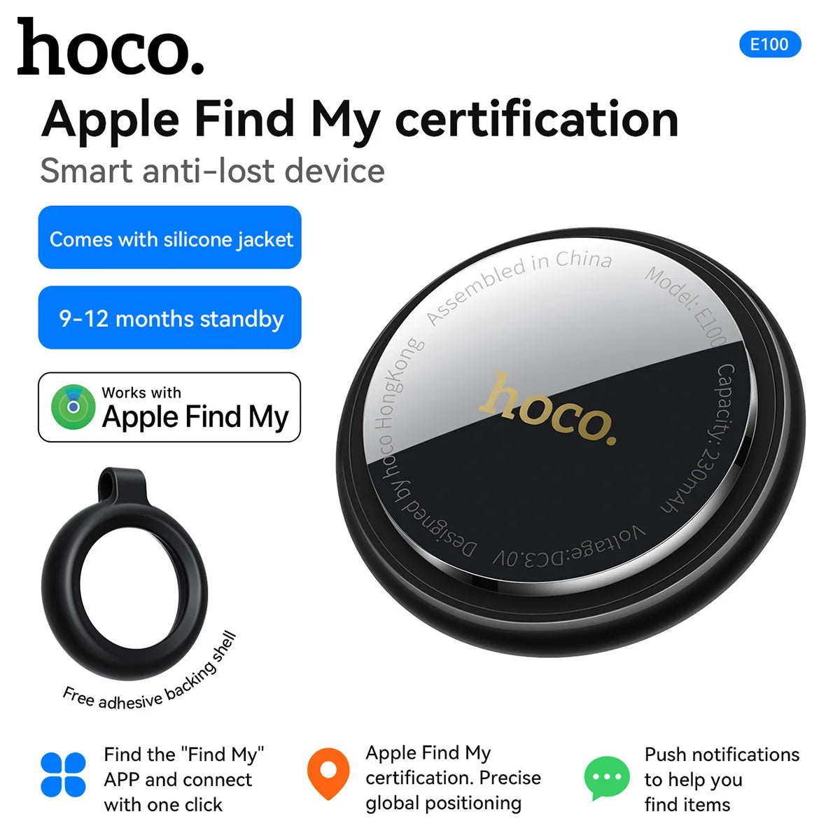 HOCO E100 Smart GPS Tracker Mini Tag Anti-Lost Device with Case for iOS Apple Find My App Car Key Pet Kids Thin Locator Finder