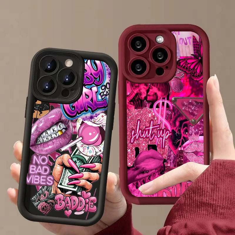 Pink Lips USD Banknote Printed Phone Case For Samsung Galaxy S26 S25 S24 S23 S22 S21 S20 Ultra Plus FE A55 A54 A15 A35 Cover
