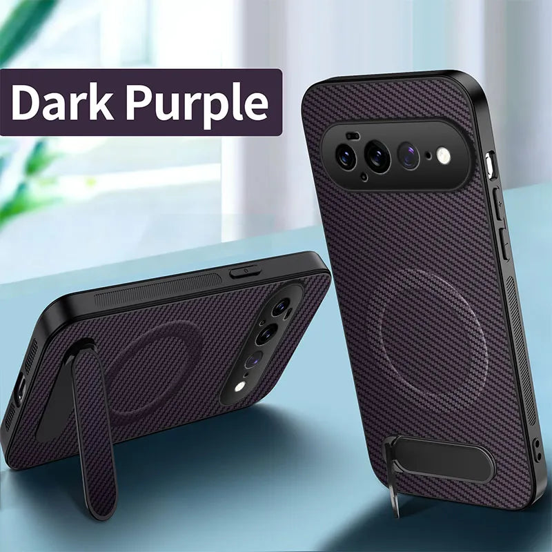 Carbon Fiber Leather Phone Case for Google Pixel 11 10 9 Pro XL 6A 7A 8A 9A 10A 7 8 Pro Magnetic Wireless Charging Bracket Cover