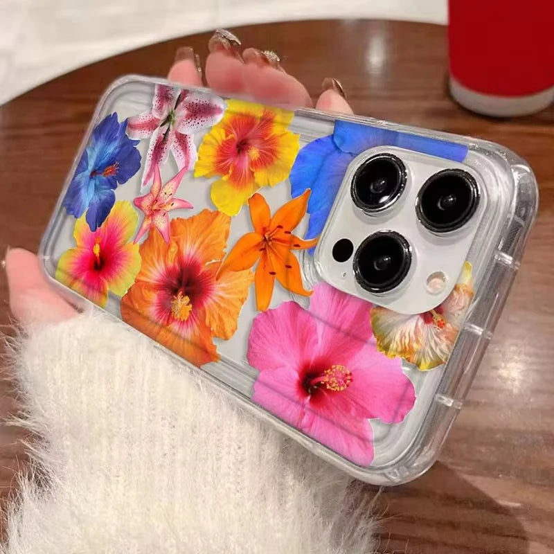Cherry Flower Print Transparent Case For iPhone 17 16 Pro Max 15 14 13 11 12 16e Case Funda iPhone11 14 Plus X XR XS Case Cover