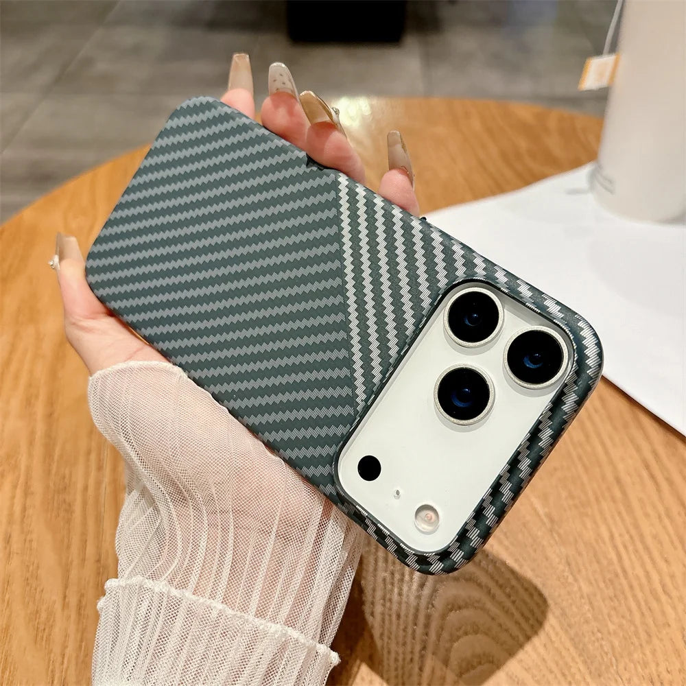 Colourful Kevlar Carbon Fibre Pattern Magnetic Phone Case For iPhone 17 16 15 14 Pro Max Plus Air 13 12 11 Wireless Charge Cover