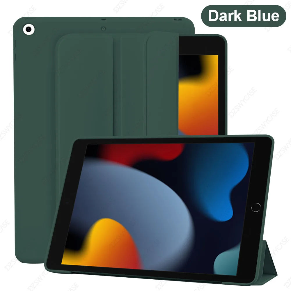 Silicone Case For iPad 9/8/7th Gen 10.2-inch, Lightweight Smart Trifold Stand Cover, Shockproof Soft TPU Back, Auto Sleep/Wake