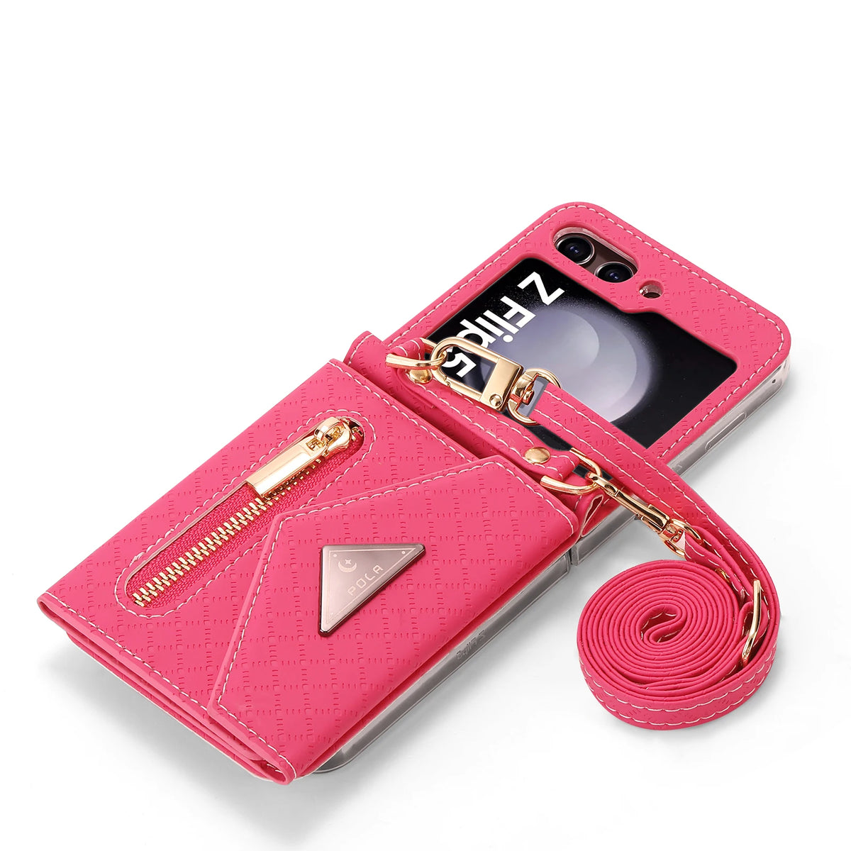 Zipper Leather Case For Samsung Galaxy Z Flip 8 7 FE 6 5 4 3 Flip8 Card Holder Wrist Strap Handbag Magnetic Folio Wallet Cover