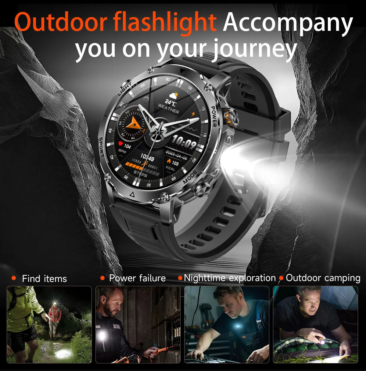 2026 New TANK Ultra 1400mAh Battery Military Smart Watch 10ATM Waterproof Heart Rate Tactical LED Flashlight Men Sports Bracelet