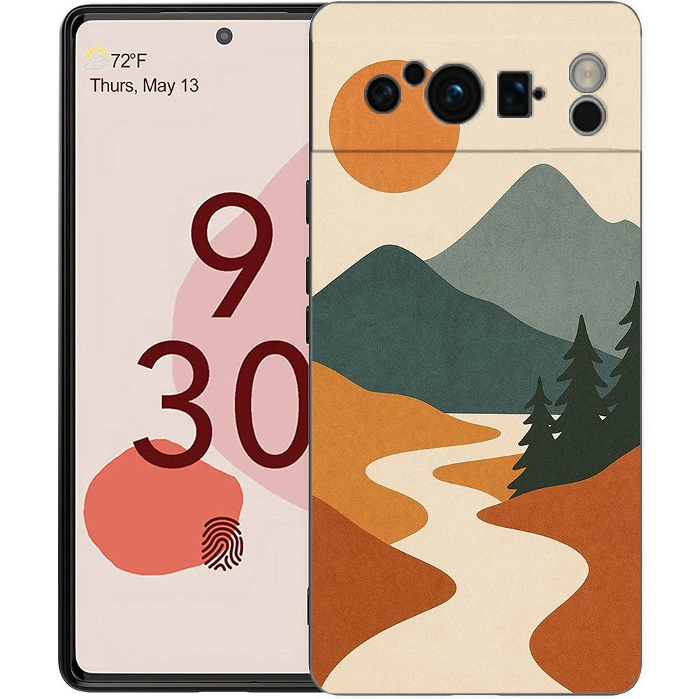 Abstract Mountain Sunrise Line Phone Case For Google Pixel 10A 10 9 8 7 6 Pro XL 9A 8A 6A 7A 5G Soft Shockproof TPU Black Cover