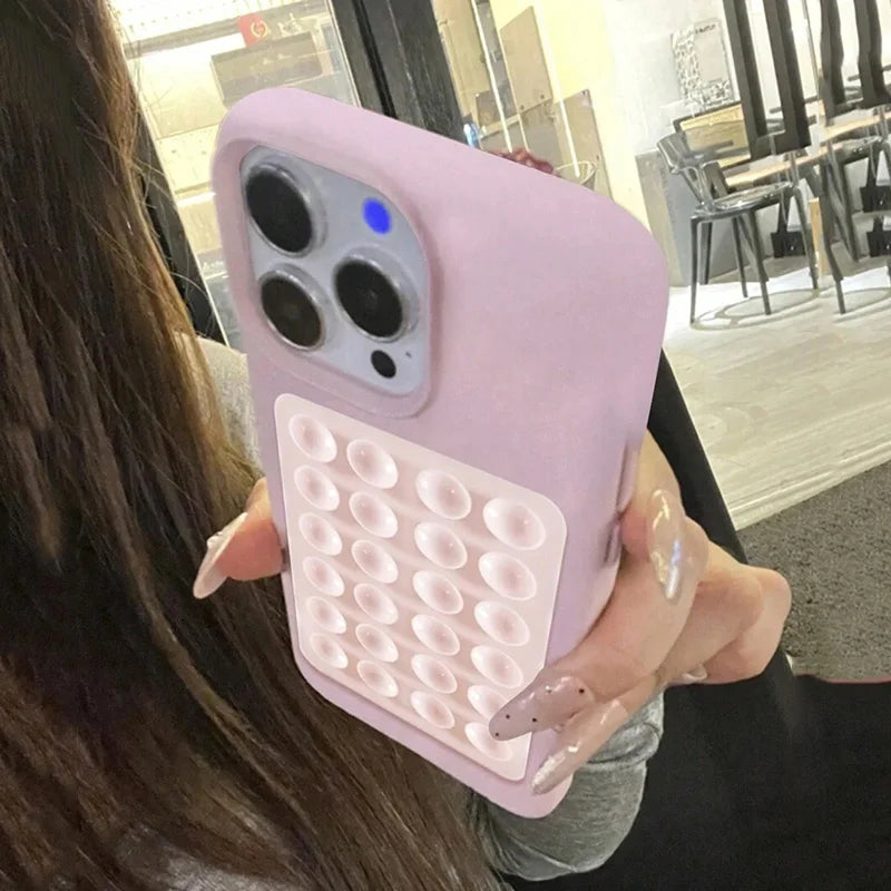 Luxury 3D Suction Cup Stand Litchi Pattern Phone Case For iPhone 17 16 15 14 Pro Max Plus 11 12 13 Pro Max X XR XS 16E Cover