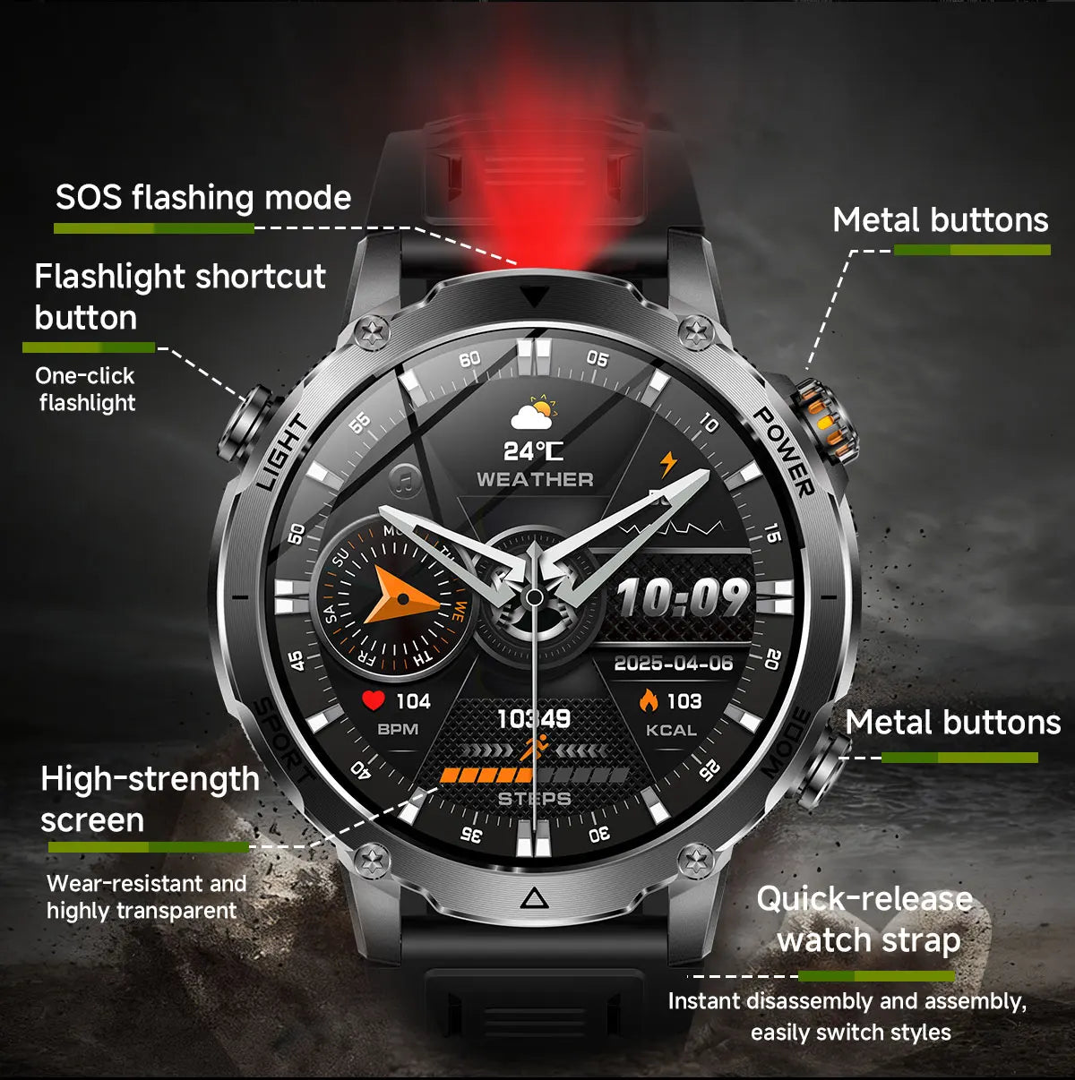 2026 New TANK Ultra 1400mAh Battery Military Smart Watch 10ATM Waterproof Heart Rate Tactical LED Flashlight Men Sports Bracelet