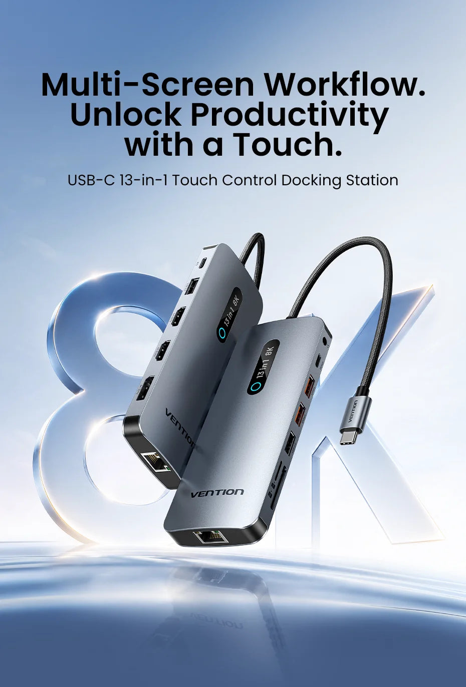 Vention 13 in 1 USB C Docking Station 8K DP Triple Display Dual 4K HDMI USB 3.2 HUB One Touch Screen Off for MacBook Pro Windows