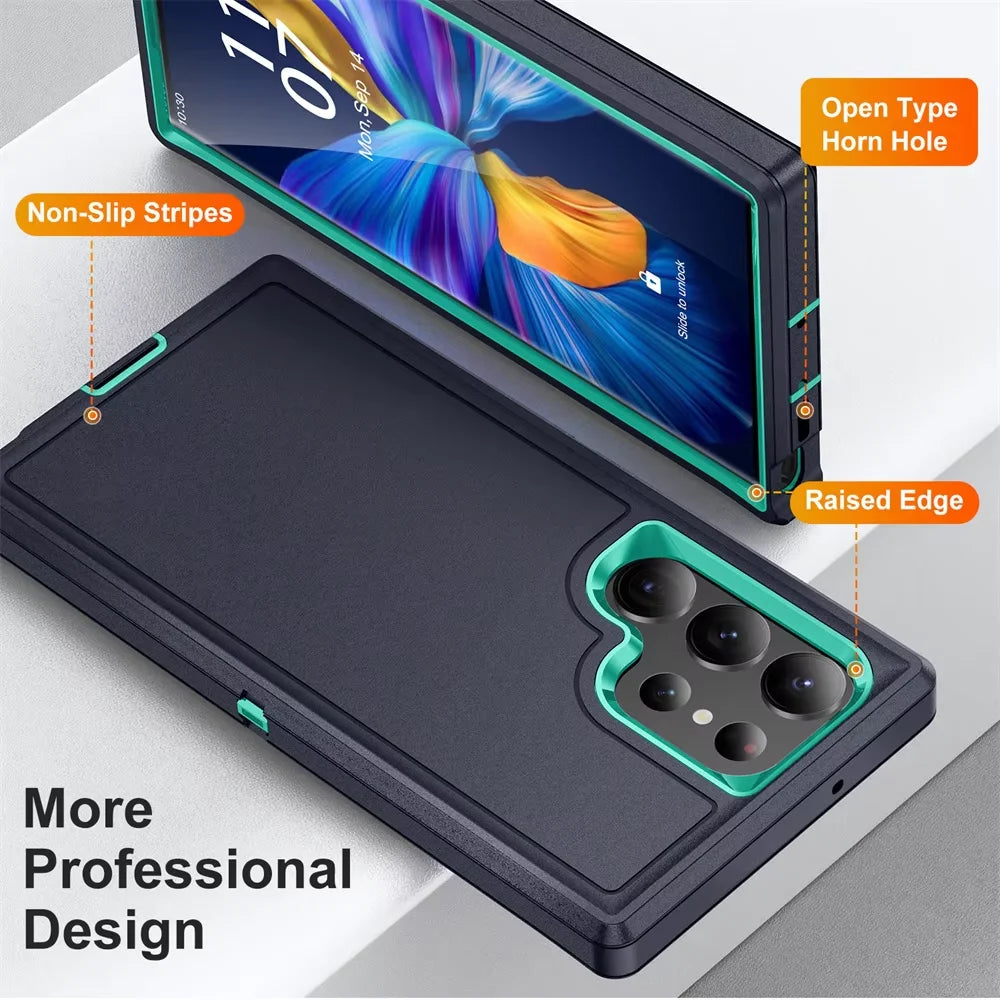 Military Armor Shockproof Phone Cases For Samsung S26 Ultra S24 Plus S23 FE S22 S21 S20 S25 Ultra Hard PC+TPU Bracket Back Cover