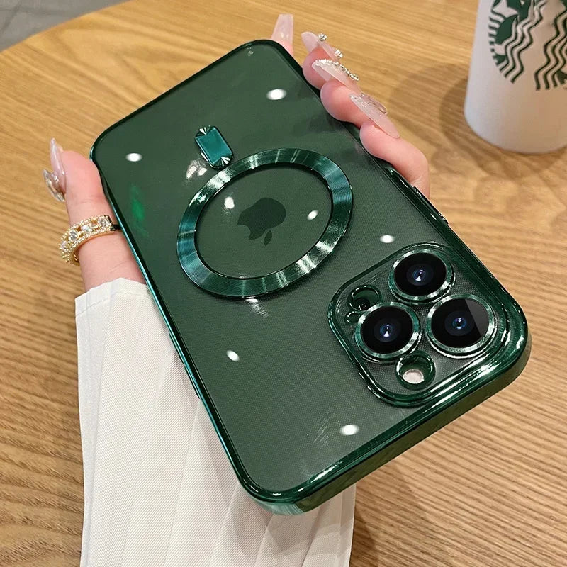 Luxury Plating For Magsafe Magnetic Case For iPhone 17 16 15 14 13 12 11 Pro Max Plus Wireless Charge Cover With Lens Protector