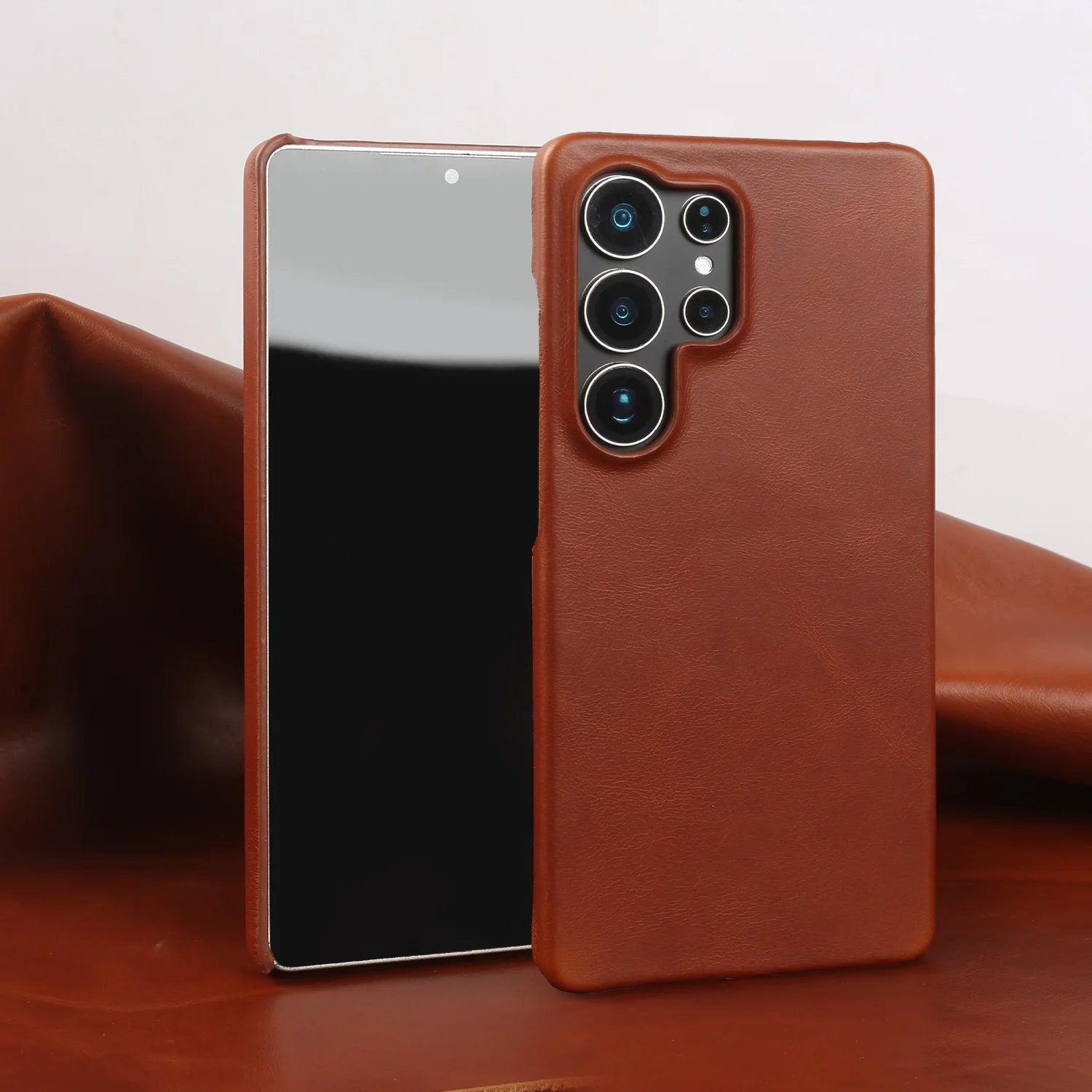 Real Cowhide Leather Phone Case For Samsung Galaxy S24 Ultra S23 Plus S22 S25+ Full Grain Edges Protective Hard Back Cover Coque
