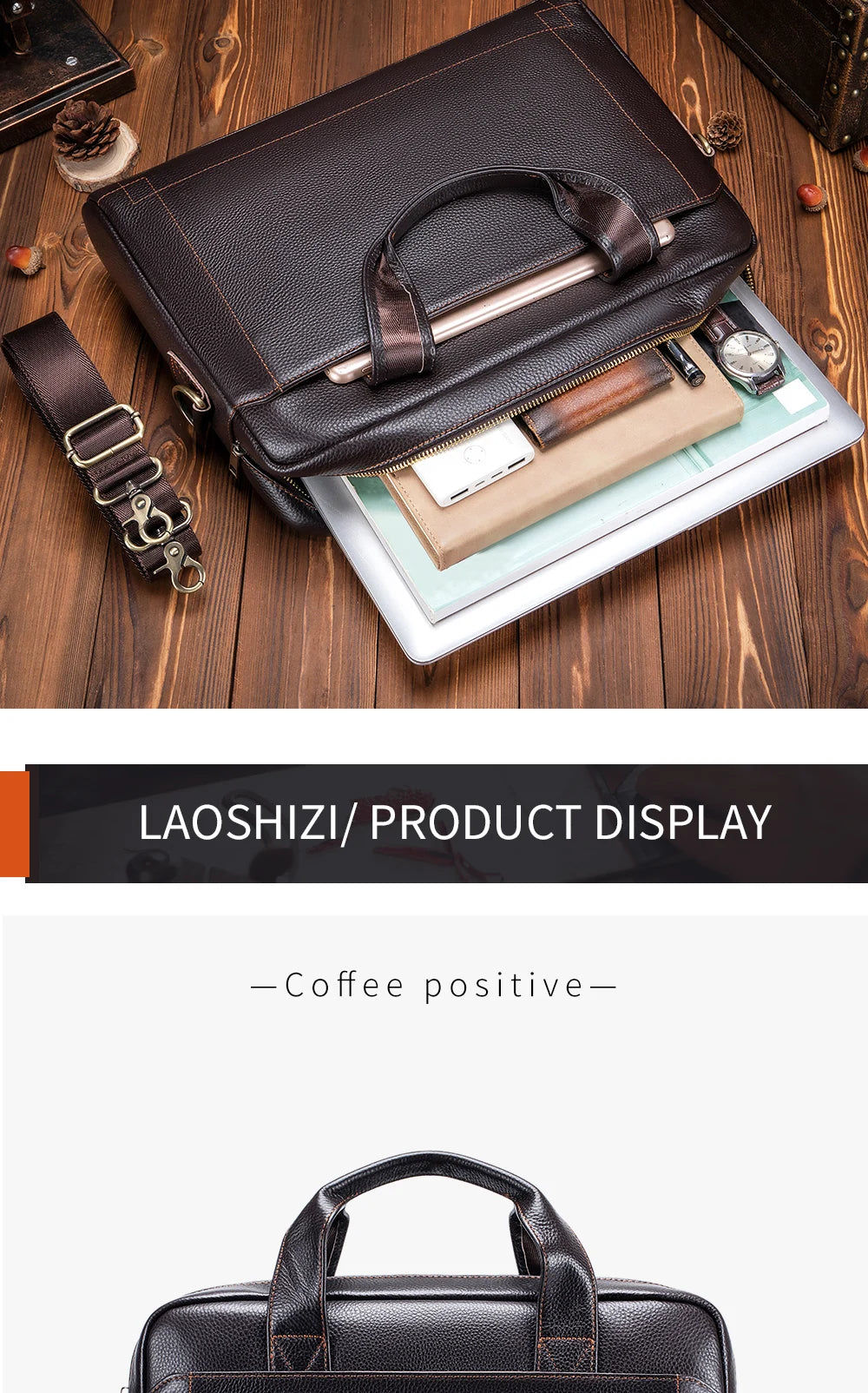Men's leather handbag, top layer cowhide briefcase, leather laptop bag, diagonal cross office bag