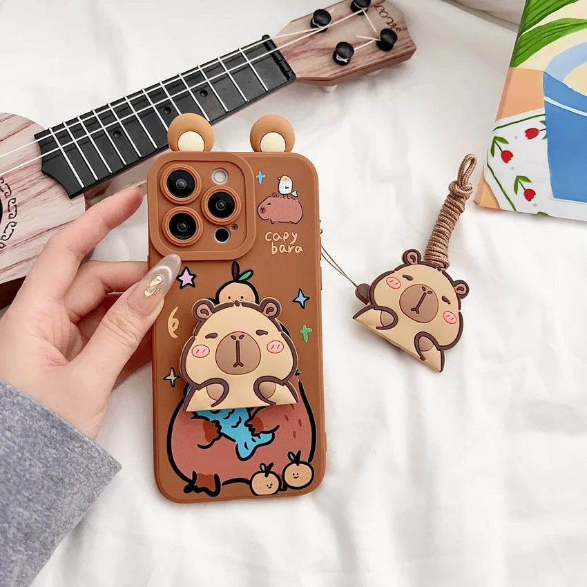 For Samsung Galaxy S8 S9 S10 S20 S21 S22 S23 S24 S25 Plus Ultra FE Note 9 10 20 Ultra Plus Ears Capybara Case With Ornaments