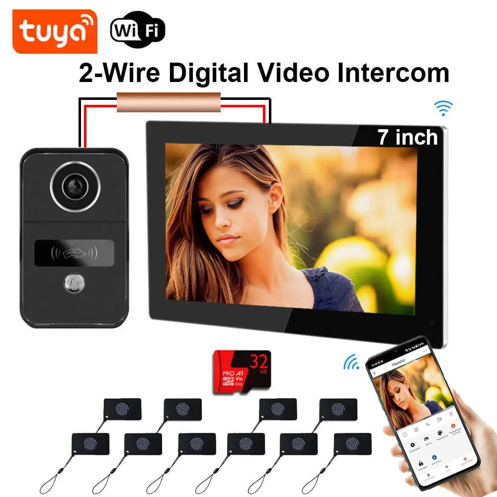 1080P Tuya Smart Doorbell Camera Home Video Intercom 5G Wifi 2 Wires 7/10 Inch Wireless Video Doorphone System 5-in-1 NFC Unlock