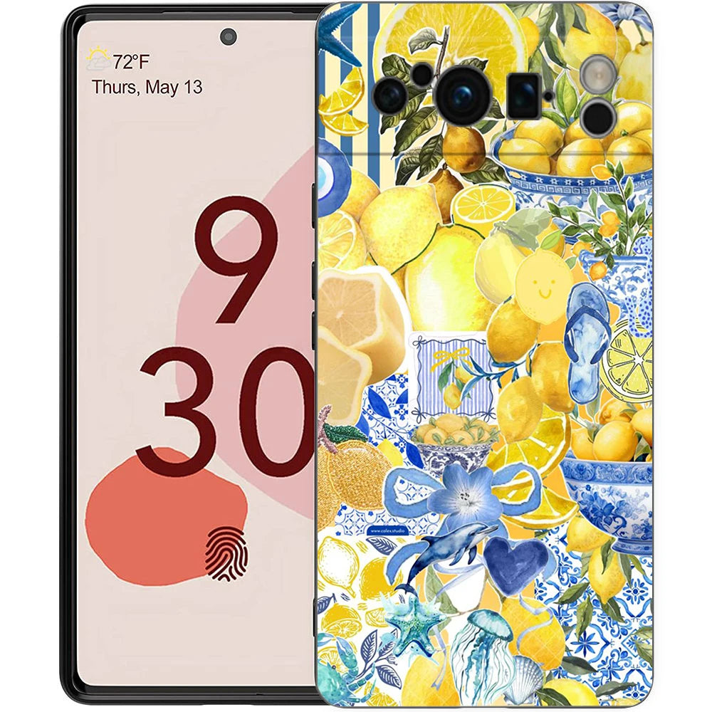 Summer Fruits Lemon Print Phone Case For Google Pixel 10A 10 9 8 7 6 Pro XL 9A 8A 6A 7A 5G Soft Shockproof TPU Black Cover
