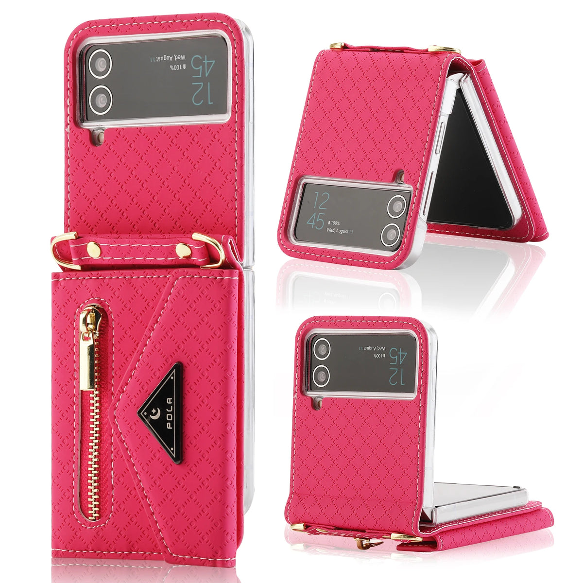 Zipper Leather Case For Samsung Galaxy Z Flip 8 7 FE 6 5 4 3 Flip8 Card Holder Wrist Strap Handbag Magnetic Folio Wallet Cover