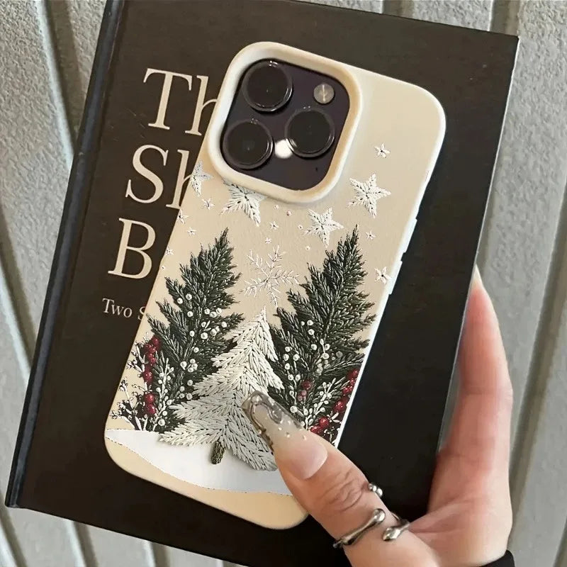Christmas Tree Design Lychee Texture Phone Case For iPhone 17 16 15 14 13 12 11 Pro Max 17 Air 15 14 Plus X XS XR 16E Soft Cover