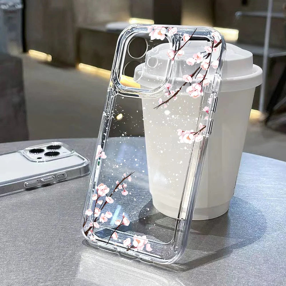 Case For Samsung Galaxy A56 5G A36 S25 Ultra S24 FE S23 S26 Case Samsung A16 A55 A54 A26 A35 White Lotus Floral Clear Phone Case