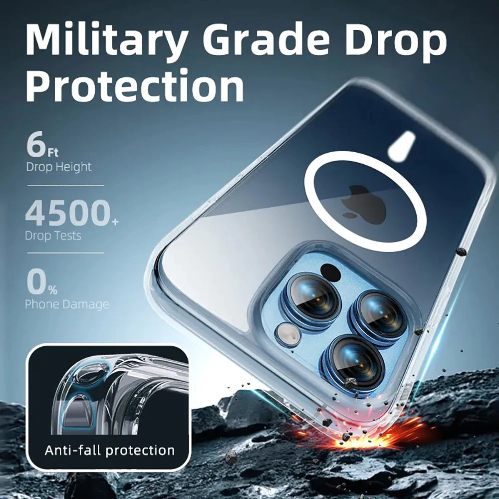 Magnetic Transparant Phone Case For iPhone 11 12 13 14 15 Pro Max Mini X XS XR 6 7 8 Plus Magsafe Wireless Charging Cover Case