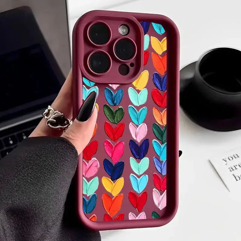 Colorful Love Heart Silicone Phone Case For Samsung Galaxy M34 M31 M51 M30S M23 M20 M11 M15 J4 J6 Plus J8 A10 A01 A02 S20 Ultra