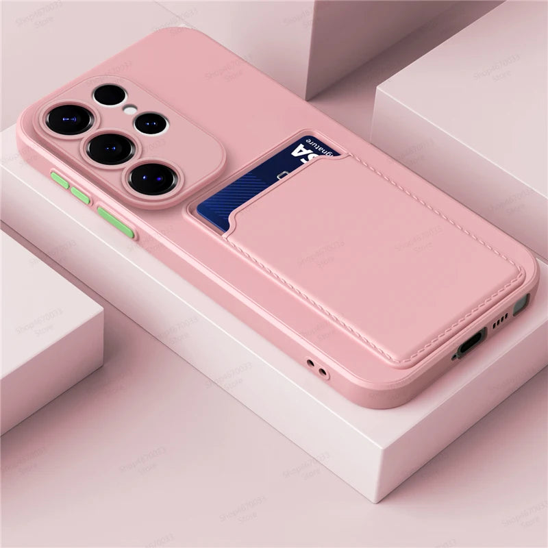 Liquid Silicone Case For Samsung Galaxy S26 S25 S24 S23 S22 S21 Ultra Plus FE Edge Card Holder Case For Samsung A57 A56 A55 A54