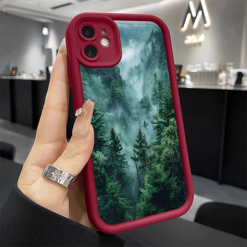 Forest In The Mist Scenery Pattern Phone Case For Samsung Galaxy S25 S24 S23 S22 S21 Ultra Plus S20 FE A15 A35 A54 A55 Cover