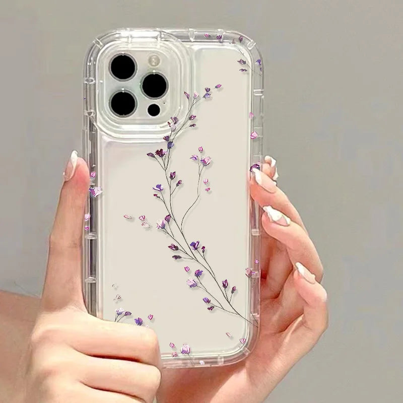 Flower Phone Case For iPhone 17 16 Pro Case iPhone 13 15 14 11 12 Pro Max 16E Air 8 7 Plus XR SE Transparent Shockproof Cover