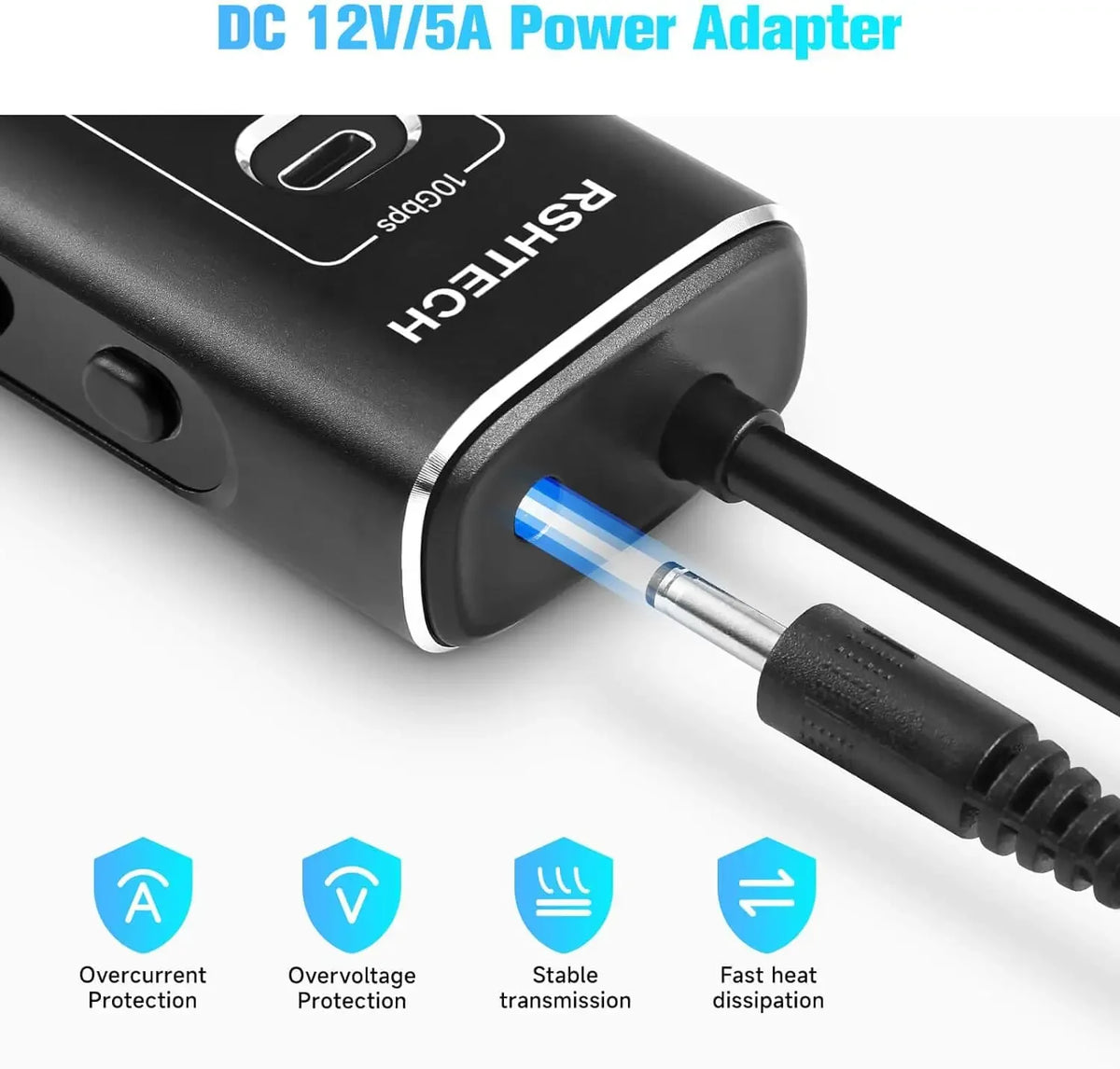 RSHTECH 60W USB 3.1 Hub 10Gbps for Laptop Macbook with 7 USB3.0 Port and 20W PD Aluminum USB Splitter Data Transfer Dock Station