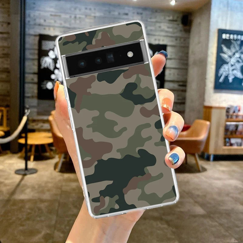 Phone Case Cover for Google Pixel 10 9 8 7 6 5 4 4XL Soft TPU 7A 6A 5A 4A 3A Pro XL 5G Transparent Shell Camouflage Camo Fundas