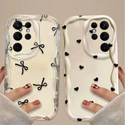 Black Bowknot Heart Phone Case for Samsung Galaxy S26 S25 S24 Ultra S23 S22 S21 S20 Plus FE A56 A55 A54 A35 A16 Silicone Cover