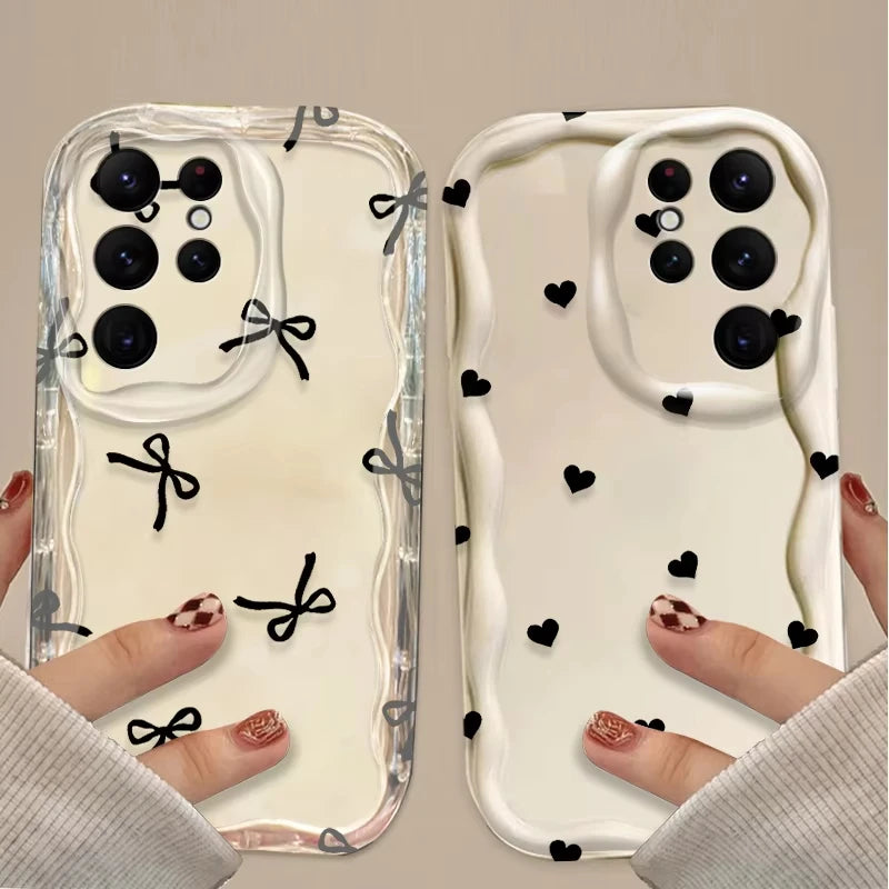 Black Bowknot Heart Phone Case for Samsung Galaxy S26 S25 S24 Ultra S23 S22 S21 S20 Plus FE A56 A55 A54 A35 A16 Silicone Cover
