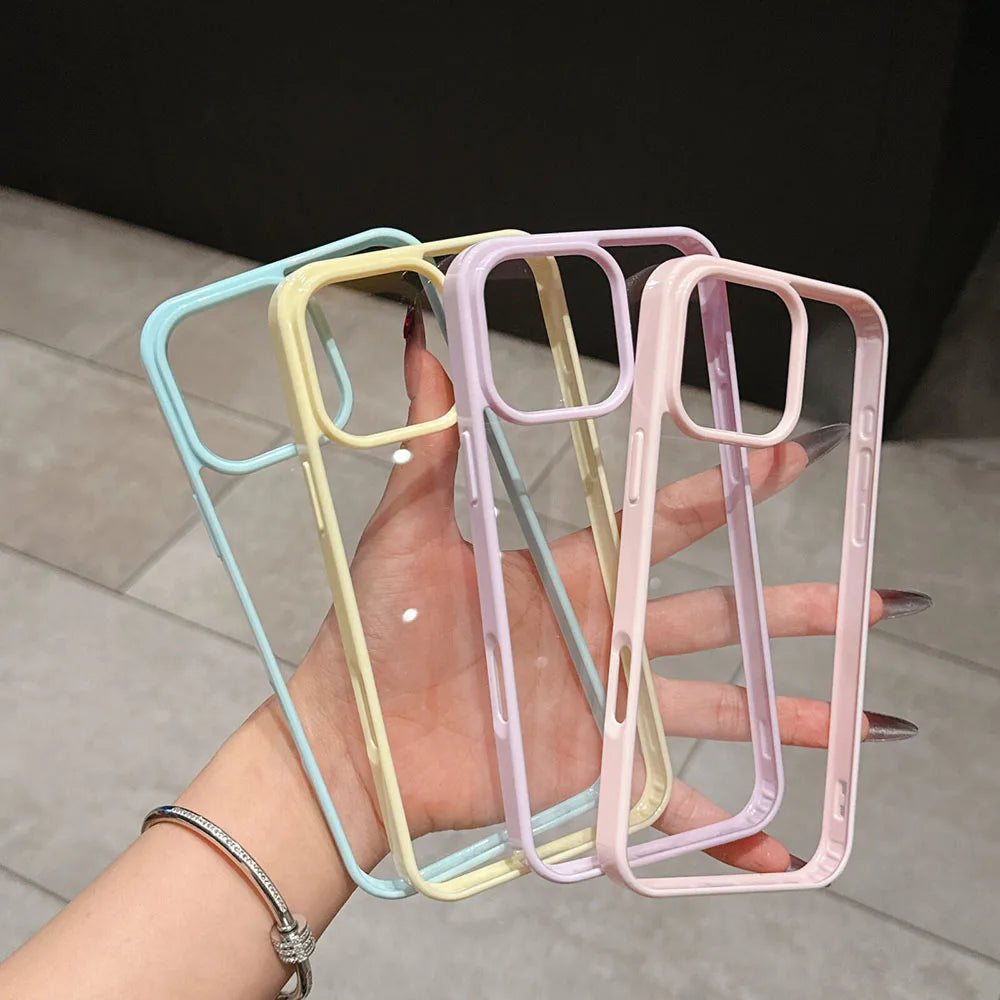 Luxury Candy Color Transparent Phone Case For iPhone 11 12 13 14 15 16 E Pro Max Plus Clear Acrylic Bumper Back Cases Cover