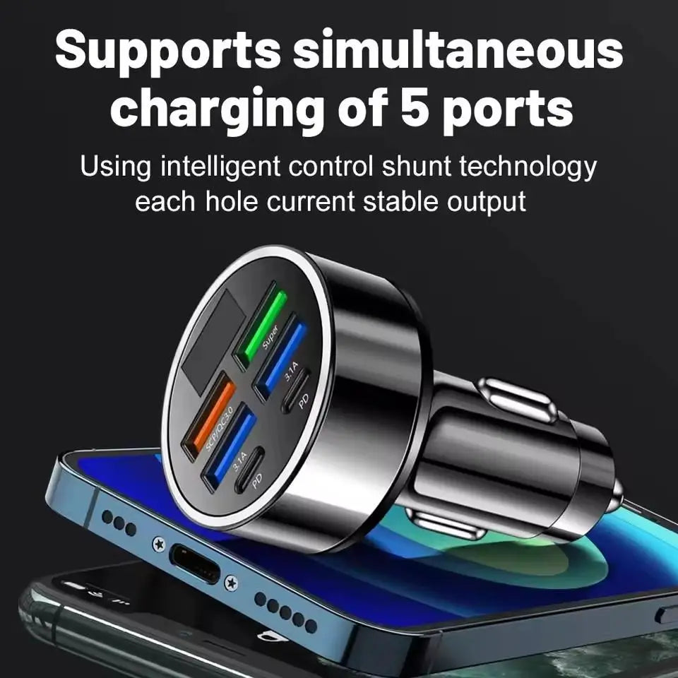 Fast Charging Car Phone Charger Adapter 4 Ports USB Car Charger Type C PD Quick Charge 3.0 Car Charger