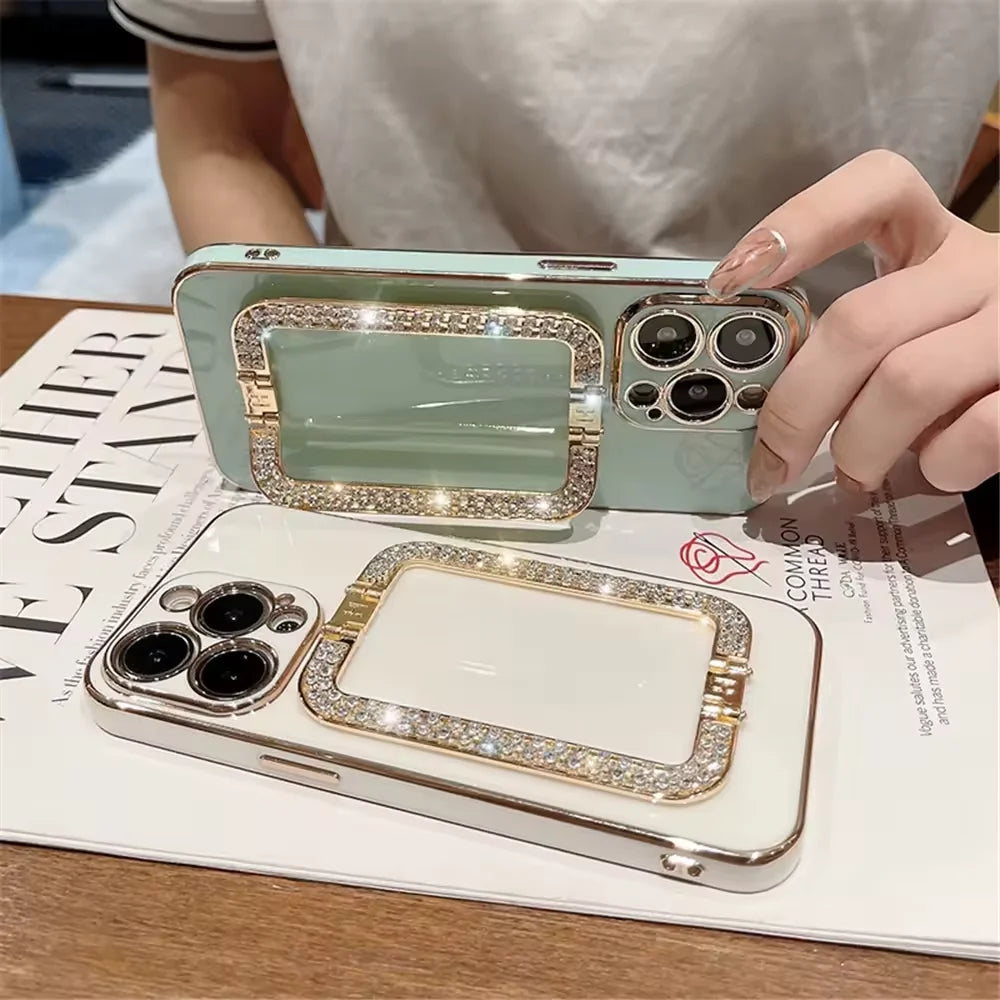 Glitter Diamond Bracket Phone Case for Samsung Galaxy S25 S24 Ultra Plus FE S23 S22 S21 S20 Note 20 10 Pro INS Korea Soft Cover