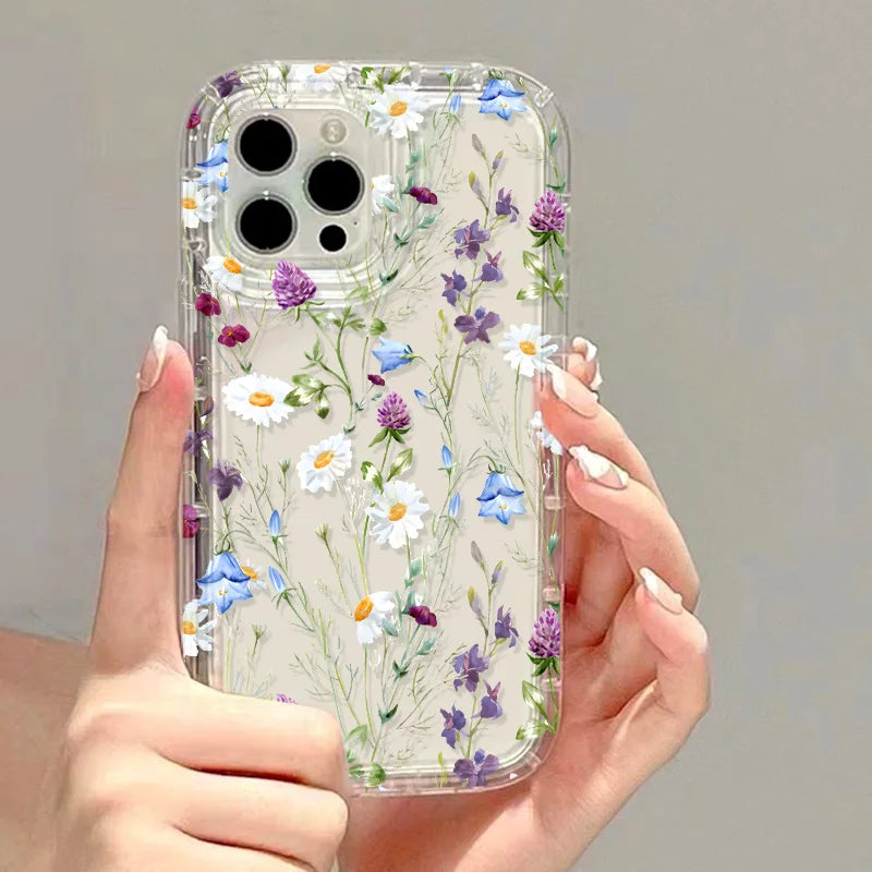 Flower Phone Case For iPhone 17 16 Pro Case iPhone 13 15 14 11 12 Pro Max 16E Air 8 7 Plus XR SE Transparent Shockproof Cover