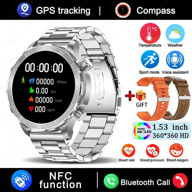New GPS Track Smart Watch Men AMOLED HD Screen Outdoor Sports Fitness Heart Rate NFC IP68 Waterproof Bluetooth Call Smart Watch