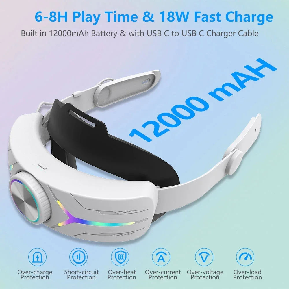 RGB Head Strap 12000mAh Battery Head Strap Compatible for Meta Quest 3/3s, Head Strap Battery VR Accessory for Meta Quest 3