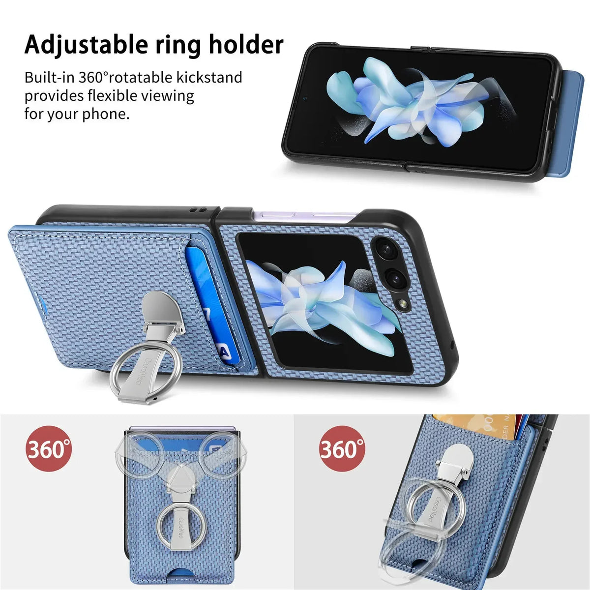Luxury Ring Stand Leather Phone Case for Samsung Galaxy Z Flip 8 Flip 7 6 5 4 3 Flip7 FE Wallet Card Slot Shockproof Cover