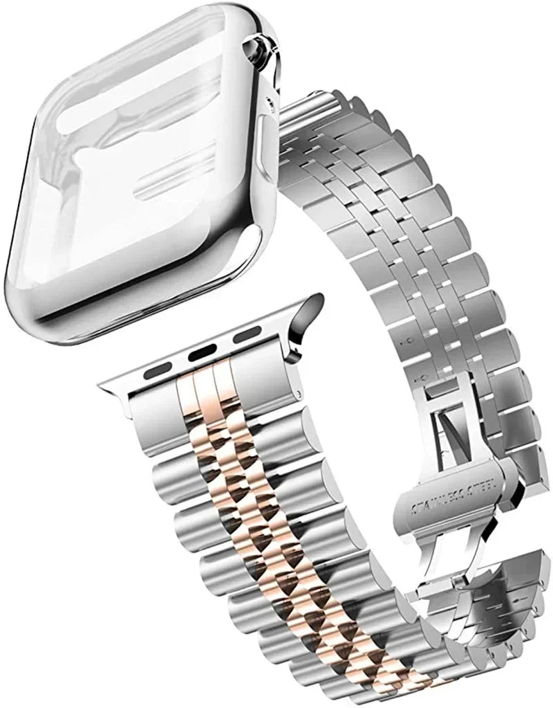 Metal Strap+Soft TPU Case for Apple Watch Band 44mm 40mm 45mm 41mm Ultra 2 49mm Stainless Steel Wristband iWatch 9 8 7 6 5 4 SE