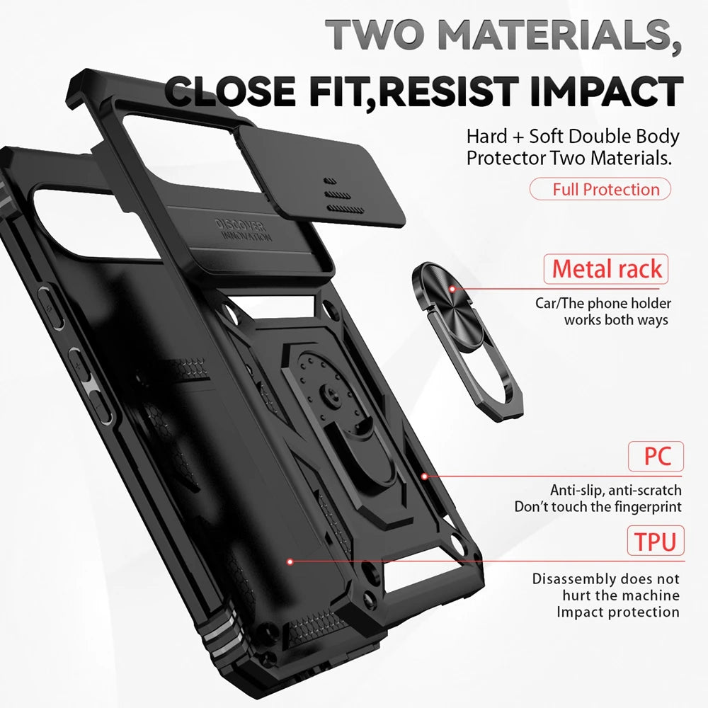 Shockproof Armor Funda For Google Pixel 6 7 8 9 10 Pro XL 10A 5G Slide Lens Protect Case For Pixel 6A 7A 8A 9A Ring Holder Cover