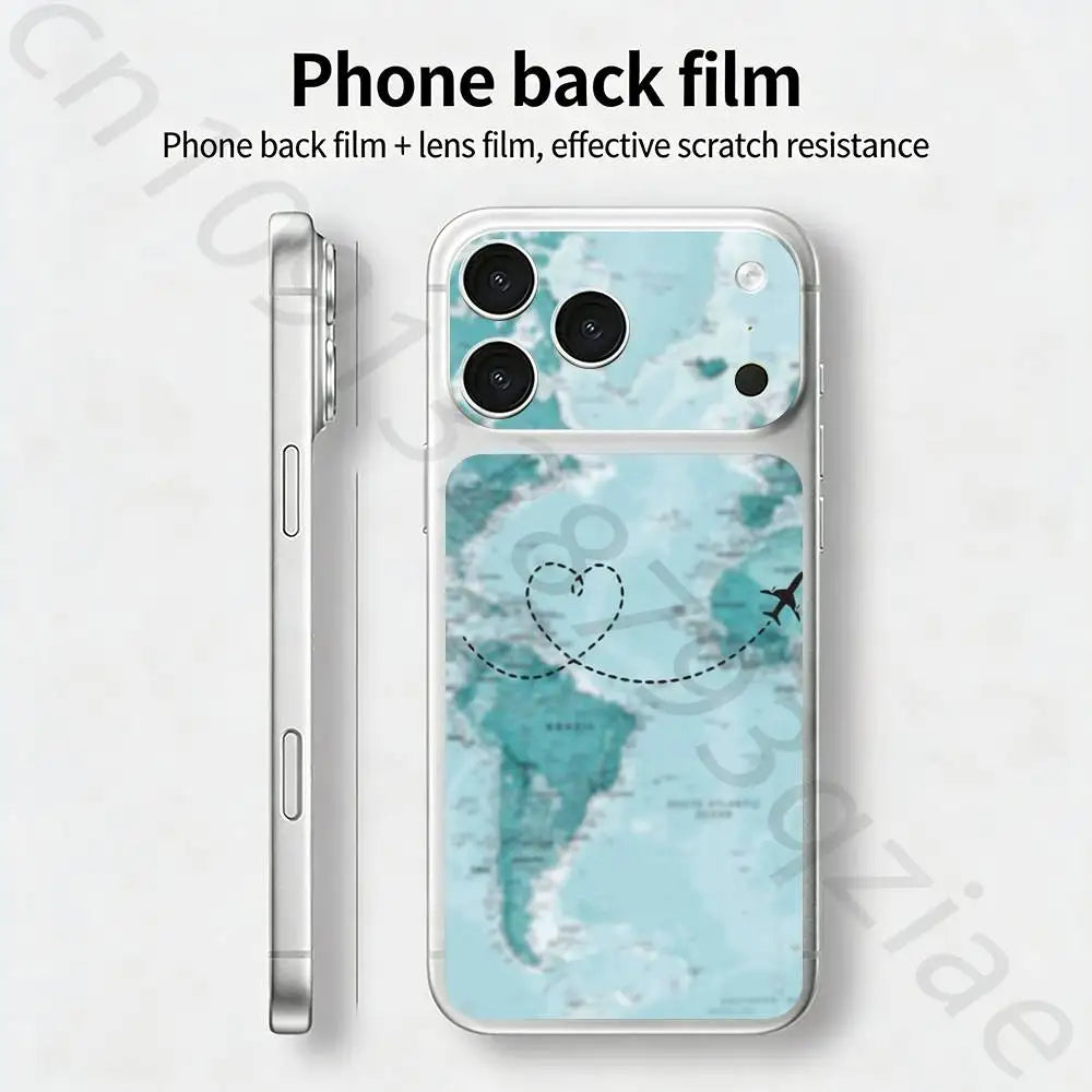 Airplane Map   For iPhone 17 pro Max /17 pro Full Cover Decal Skin Wrap 3D Colorful Rear Protective Sticker Film
