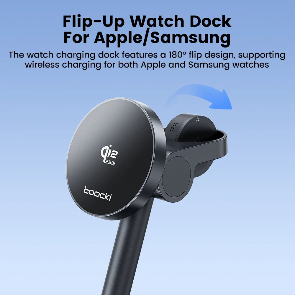 Toocki 3-in-1 Magnetic Wireless Charger 25W Qi2.2 Fast Charging Desktop Wireless Stand For iPhone 15 16 17 Apple Watch Earbuds
