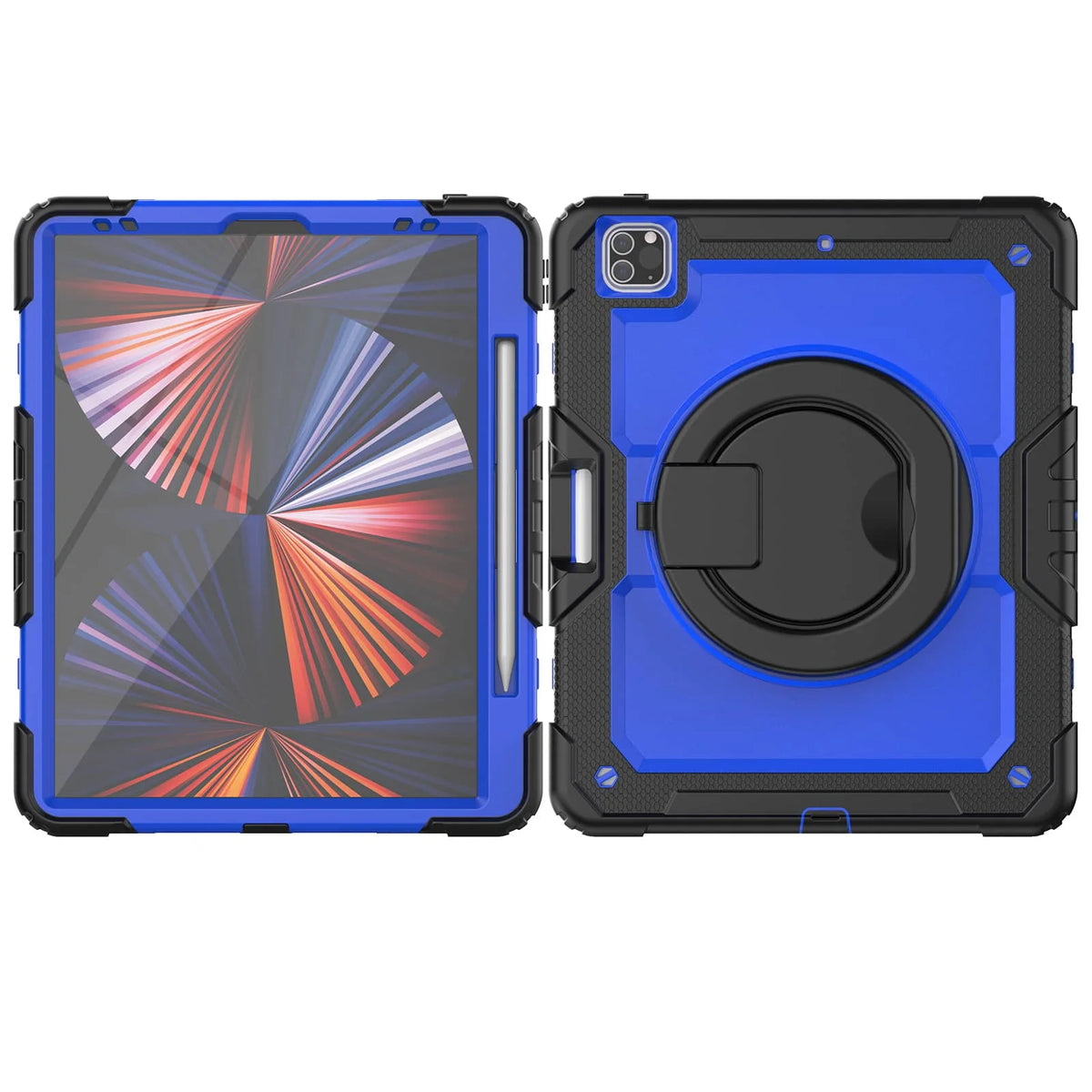 for iPad Pro 12.9'', Military Grade Shockproof Protective Silicone Cover 360 Folding Handle Grip + Handle Shoulder Strap