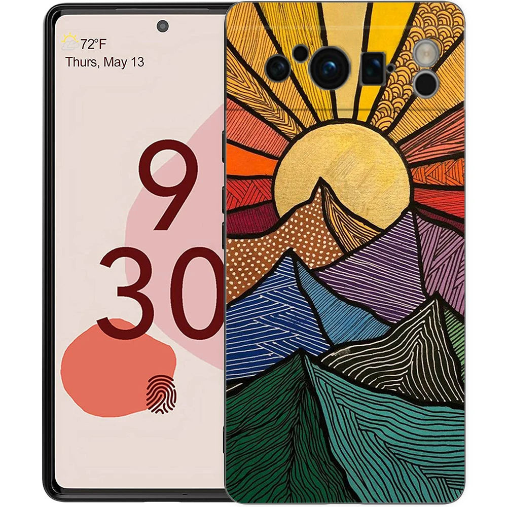 Abstract Mountain Sunrise Line Phone Case For Google Pixel 10A 10 9 8 7 6 Pro XL 9A 8A 6A 7A 5G Soft Shockproof TPU Black Cover